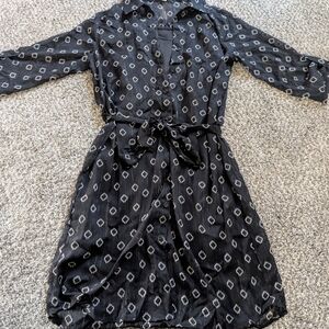 Chic Black Patterned Midi Dress